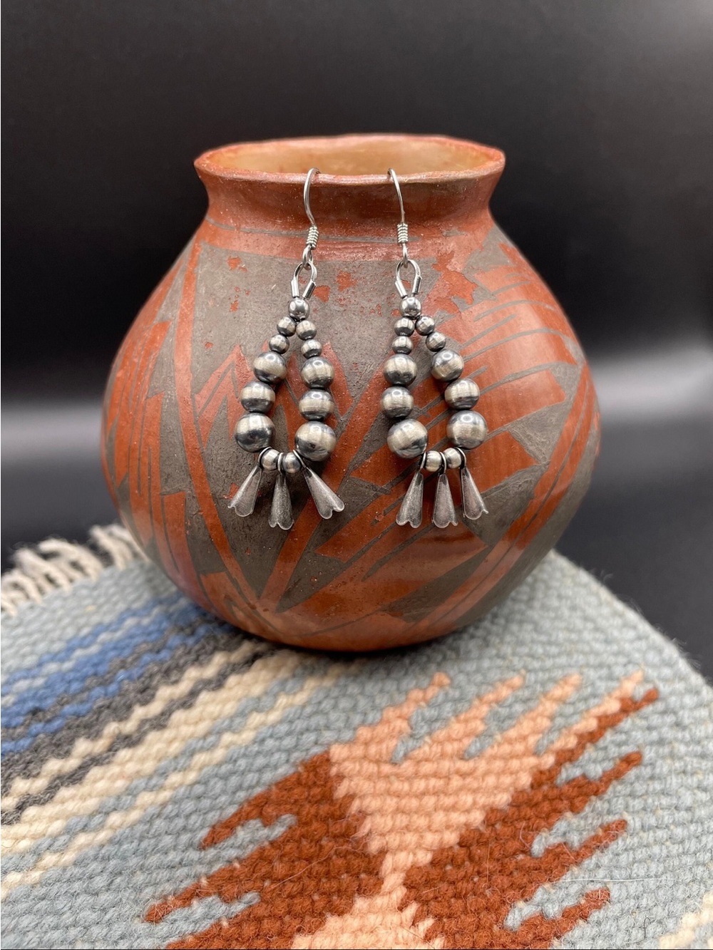 Graduated sterling Navajo pearl dangle earrings, Native, Boho, Southwestern